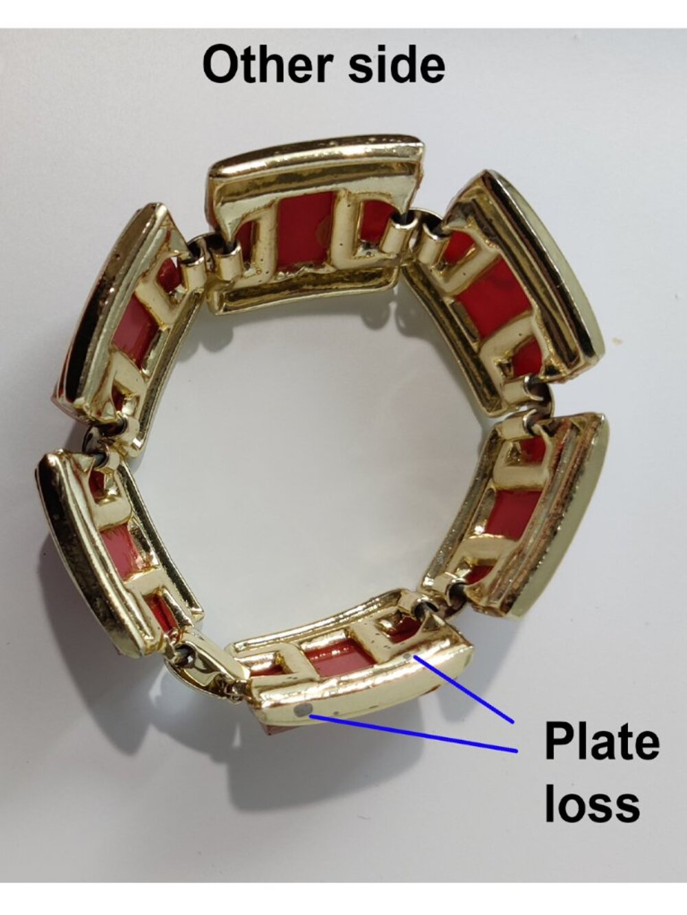 Vintage 1950-60s Confetti Lucite Panel Bracelet Earrings Gold Toned Red w Moons - Picture 7 of 7